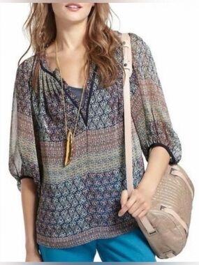 Anthropologie Maeve Poppy Peasant Blouse